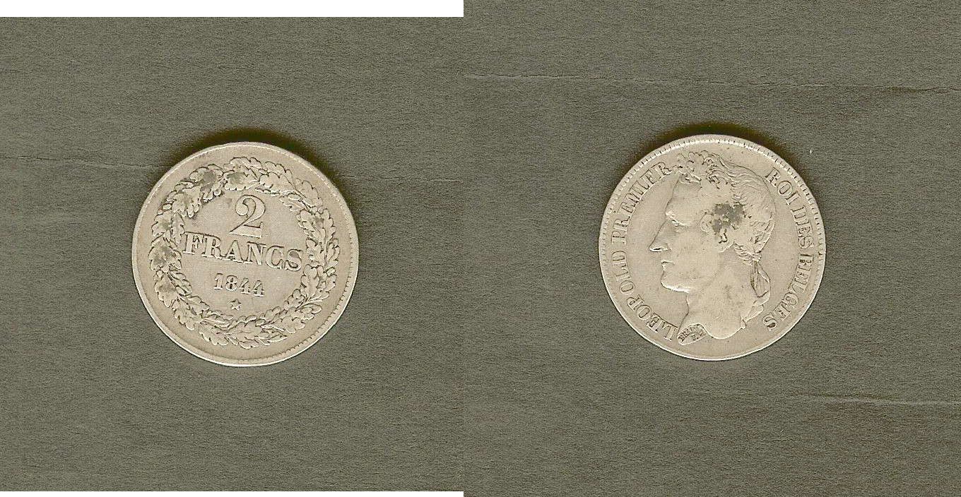Belgique 2 Francs 1844 Leopold 1er TTB- à TTB